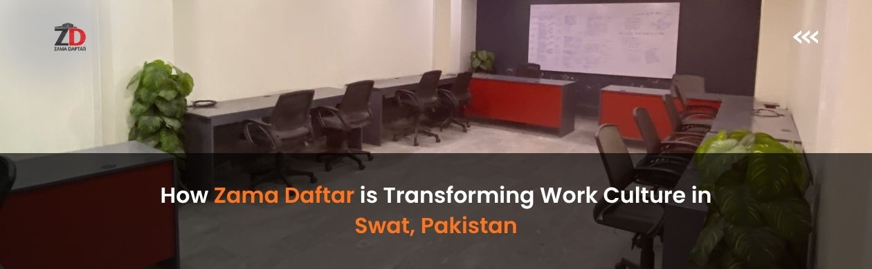 Modern co-working space with hot desks at Zama Daftar in Swat, Pakistan