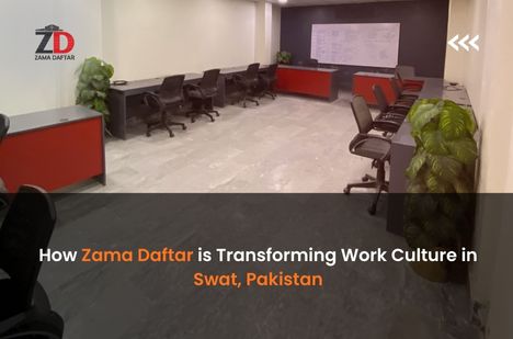 Modern co-working space with hot desks at Zama Daftar in Swat, Pakistan