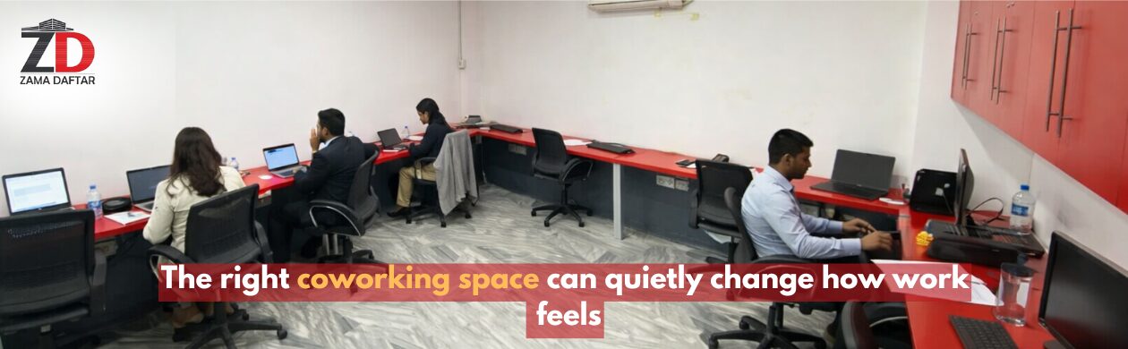 Coworking space in Pakistan with professionals working at shared desks in a modern, quiet office environment