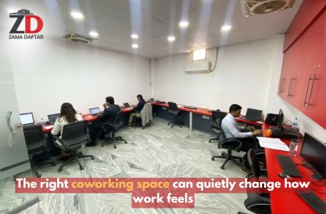Coworking space in Pakistan with professionals working at shared desks in a modern, quiet office environment