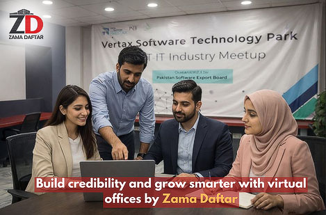 Entrepreneurs collaborating using virtual office services by Zama Daftar in Pakistan