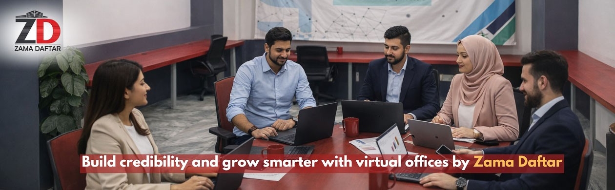 Entrepreneurs collaborating using virtual office services by Zama Daftar in Pakistan